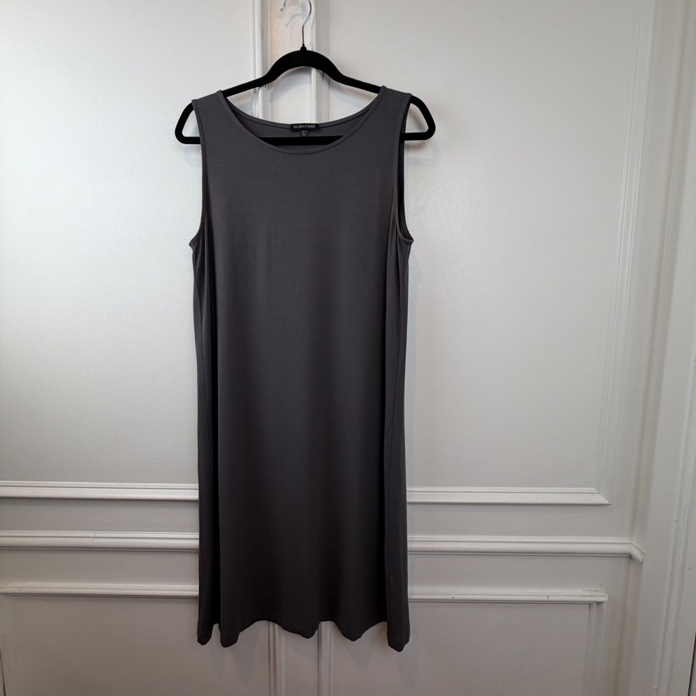 Eileen Fisher Womens Gray Sleeveless Shift Dress Medium Jersey Knit SBVF